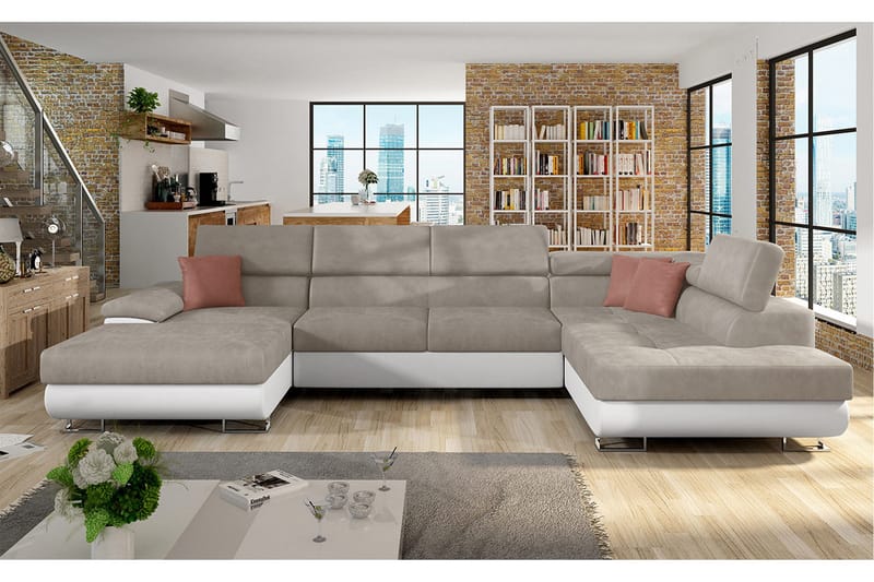 RAMERO Bäddsoffa m. Divan och Schäslong Förvaring 4-sits Bei - Möbler - Vardagsrum - Bäddsoffor - U bäddsoffa
