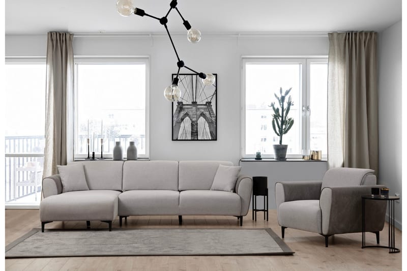 Rebelo Bäddsoffa med divan - Grå - Möbler - Vardagsrum - Bäddsoffor - Hörnbäddsoffa