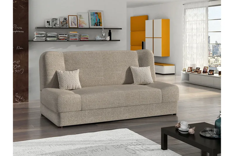 Redes 2-sits Rektangulär Längsbäddad Bäddsoffa 116x195 cm med Förvaring i Tyg - Beige - Möbler - Vardagsrum - Bäddsoffor