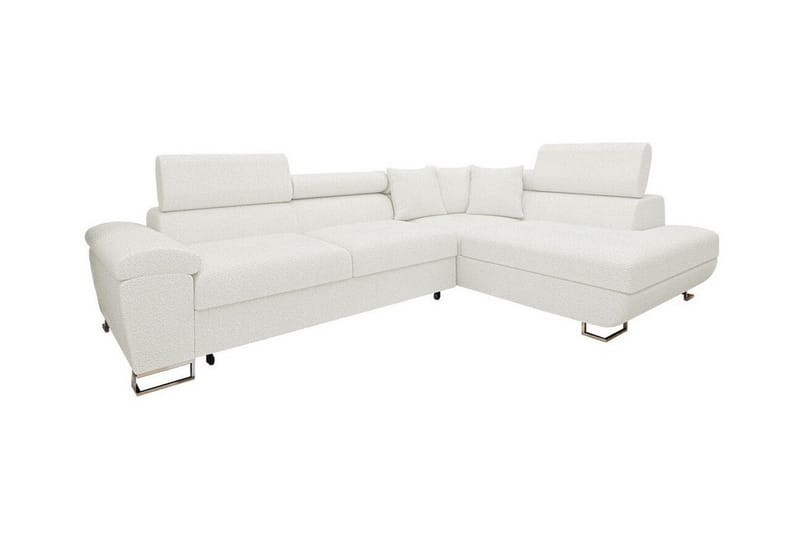 Reginia 3-sits Höger Hörnbäddsoffa 125x195 cm med Förvaring i Boucle - Vit - Möbler - Vardagsrum - Bäddsoffor