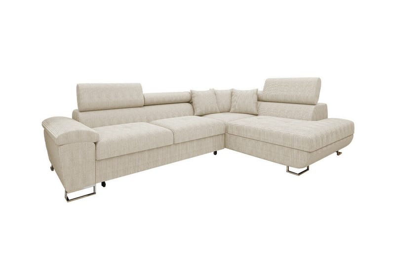 Reginia 3-sits Hörnbäddsoffa 125x195 cm med Förvaring i Manchestertyg - Ljusbeige - Möbler - Vardagsrum - Bäddsoffor