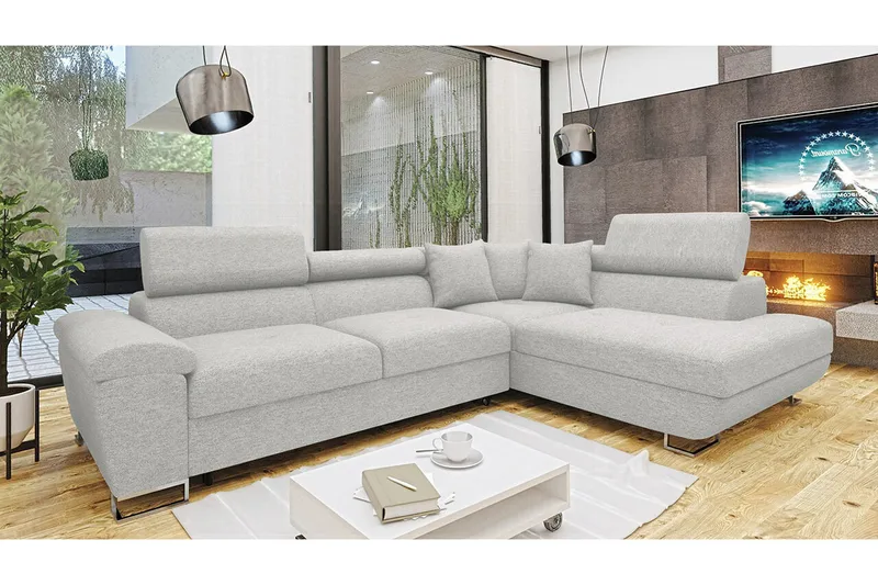 Reginia 3-sits Hörnbäddsoffa Ljusgrå - Möbler - Vardagsrum - Bäddsoffor - Hörnbäddsoffa