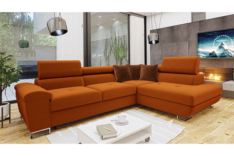 Reginia 3-sits Hörnbäddsoffa Orange - Möbler - Vardagsrum - Bäddsoffor - Hörnbäddsoffa