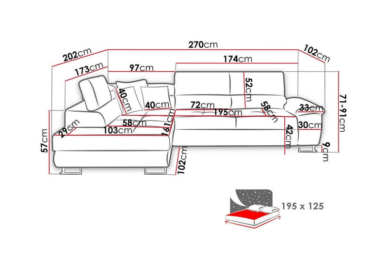 Reginia 3-sits Hörnbäddsoffa - Möbler - Vardagsrum - Bäddsoffor - Hörnbäddsoffa