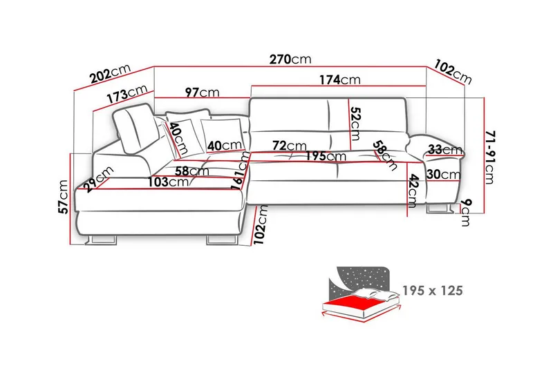 Reginia 3-sits Hörnbäddsoffa - Möbler - Vardagsrum - Bäddsoffor - Hörnbäddsoffa