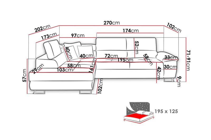 Reginia 3-sits Hörnbäddsoffa - Möbler - Vardagsrum - Bäddsoffor - Hörnbäddsoffa