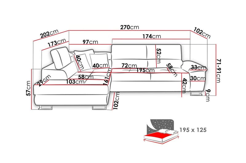 Reginia 3-sits Hörnbäddsoffa - Möbler - Vardagsrum - Bäddsoffor - Hörnbäddsoffa