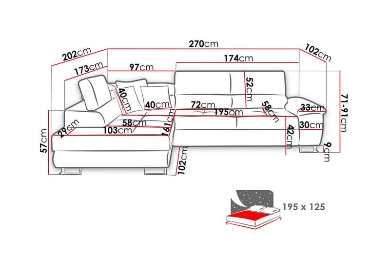 Reginia 3-sits Hörnbäddsoffa - Möbler - Vardagsrum - Bäddsoffor - Hörnbäddsoffa
