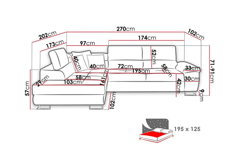 Reginia 3-sits Hörnbäddsoffa - Möbler - Vardagsrum - Bäddsoffor - Hörnbäddsoffa
