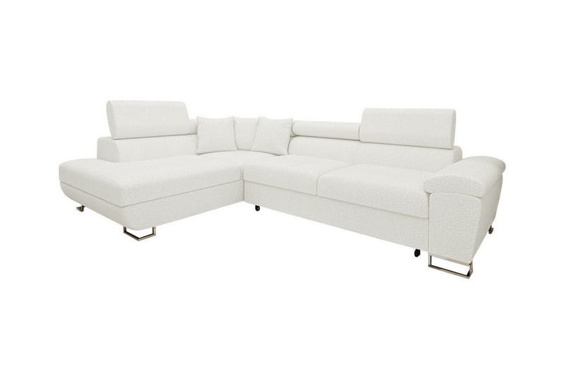 Reginia 3-sits Vänster Hörnbäddsoffa 125x195 cm med Förvaring i Boucle - Vit - Möbler - Vardagsrum - Bäddsoffor