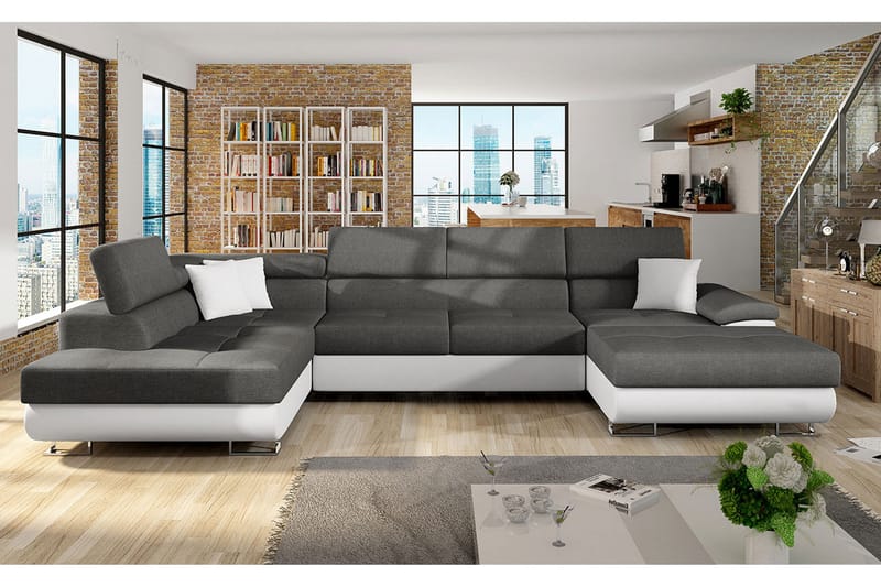 Reginia 4-sits Bäddsoffa Vänster - Grå/Vit - Möbler - Vardagsrum - Bäddsoffor - U bäddsoffa