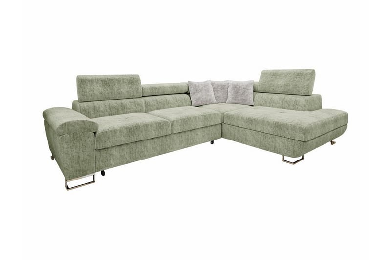 Reginia 4-sits Höger Hörnbäddsoffa 125x195 cm med Förvaring i Chenille, Grön