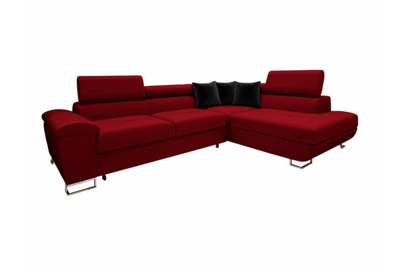 Reginia 4-sits Höger Hörnbäddsoffa 125x195 cm med Förvaring i Sammet, Röd