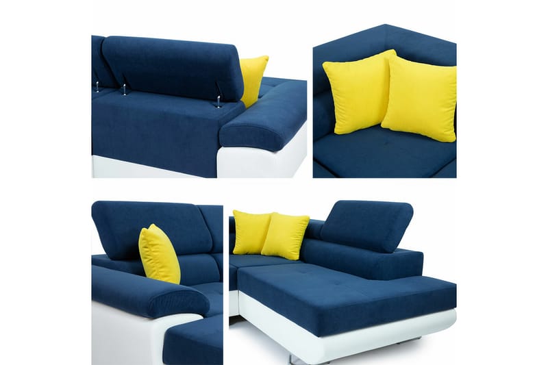 Reginia 4-sits Hörnbäddsoffa Blå/Vit - Möbler - Vardagsrum - Bäddsoffor - Hörnbäddsoffa