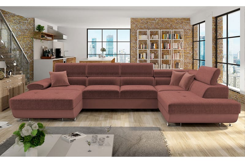 Reginia 4-sits Hörnbäddsoffa Ljusbrun/Brun - Möbler - Vardagsrum - Bäddsoffor - U bäddsoffa