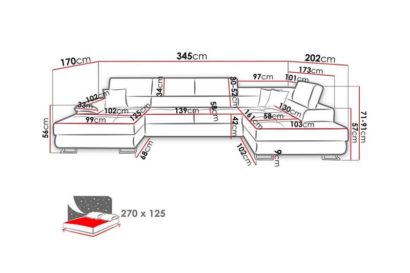 Reginia 4-sits Hörnbäddsoffa Ljusbrun/Brun - Möbler - Vardagsrum - Bäddsoffor - U bäddsoffa