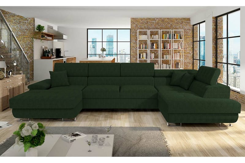 Reginia 4-sits Hörnbäddsoffa Mörkgrön - Möbler - Vardagsrum - Bäddsoffor - Hörnbäddsoffa