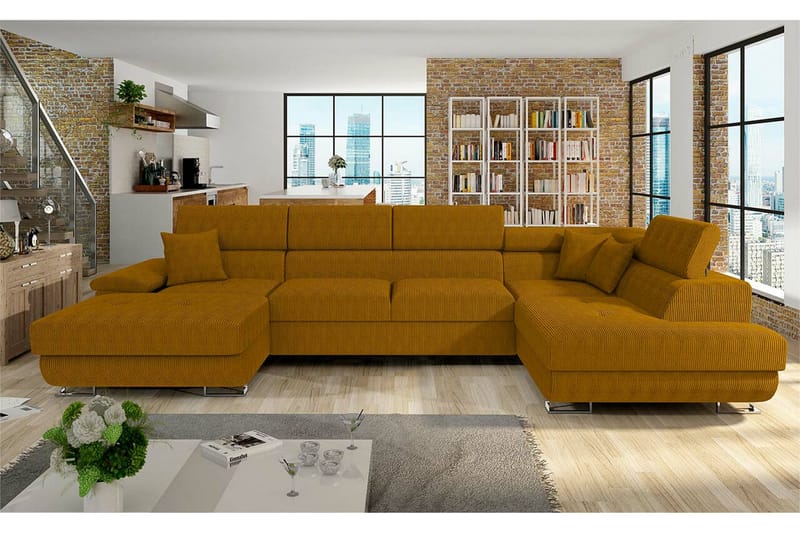 Reginia 4-sits Hörnbäddsoffa Mörkgul - Möbler - Vardagsrum - Bäddsoffor - Hörnbäddsoffa