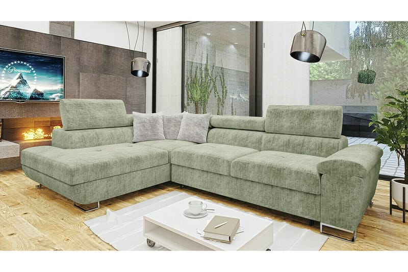 Reginia 4-sits Hörnbäddsoffa NO_BRAND Light green - Möbler - Vardagsrum - Bäddsoffor - Hörnbäddsoffa