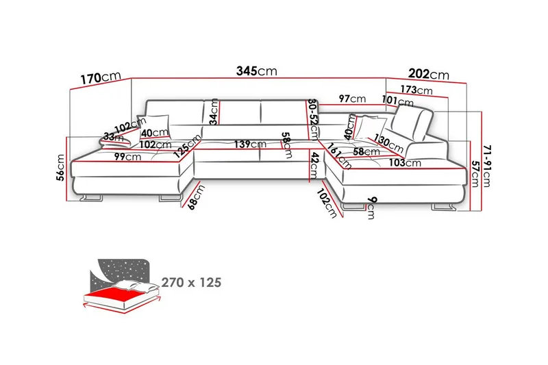 Reginia 4-sits Hörnbäddsoffa - Möbler - Vardagsrum - Bäddsoffor - Hörnbäddsoffa
