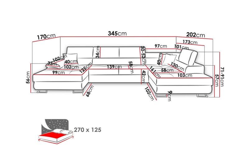 Reginia 4-sits Hörnbäddsoffa - Möbler - Vardagsrum - Bäddsoffor - Hörnbäddsoffa