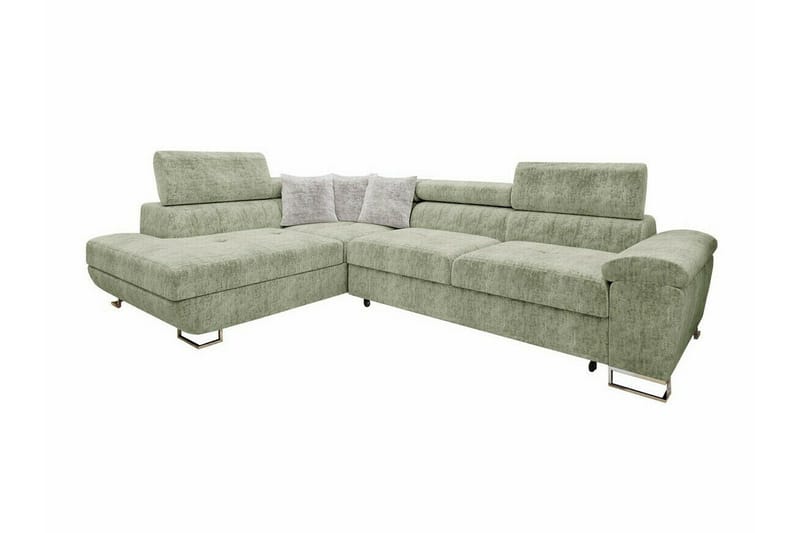 Reginia 4-sits Vänster Hörnbäddsoffa 125x195 cm med Förvaring i Chenille, Grön