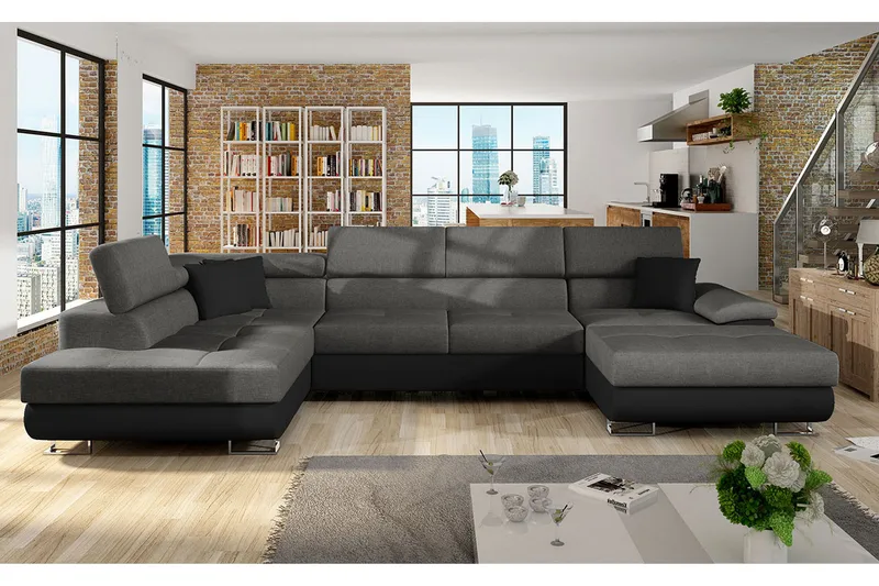 Reginia 8-sits Bäddsoffa - Grå/Svart - Möbler - Vardagsrum - Bäddsoffor - U bäddsoffa