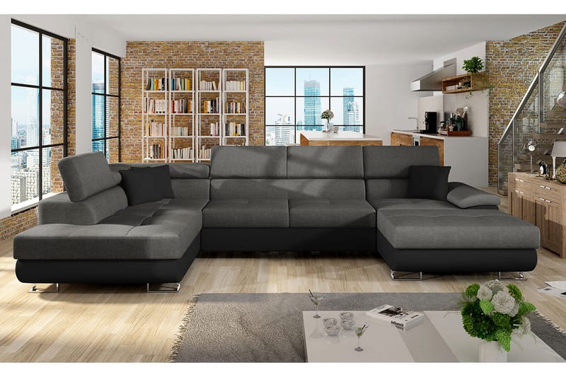 Reginia 8-sits Bäddsoffa - Grå/Svart - Möbler - Vardagsrum - Bäddsoffor - U bäddsoffa