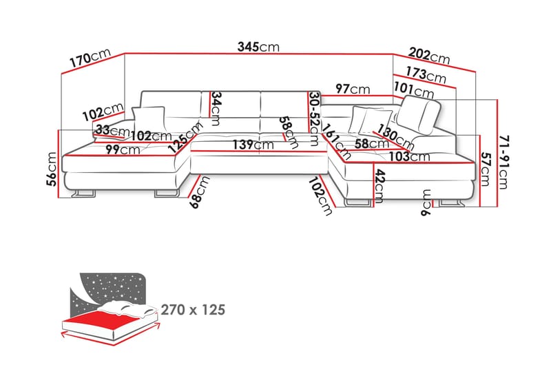 Reginia Bäddsoffa m. Divan och Schäslong 4-sits - Grön - Möbler - Vardagsrum - Bäddsoffor - U bäddsoffa