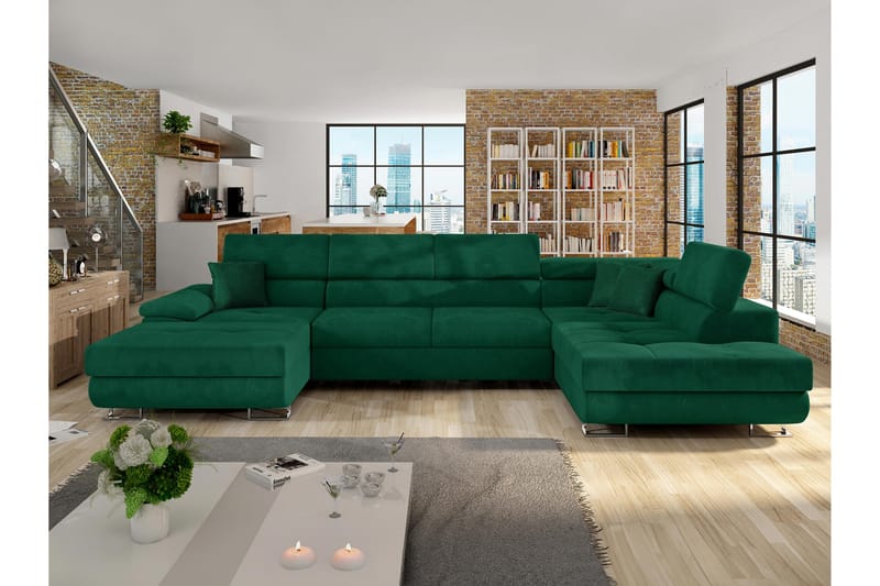 Reginia Bäddsoffa m. Divan och Schäslong 4-sits - Grön - Möbler - Vardagsrum - Bäddsoffor - U bäddsoffa