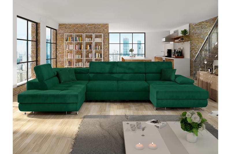 Reginia Bäddsoffa m. Divan och Schäslong 4-sits - Grön - Möbler - Vardagsrum - Bäddsoffor - U bäddsoffa