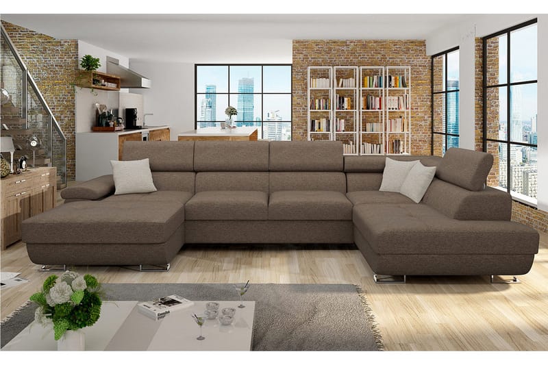 Reginia Bäddsoffa m. Divan och Schäslong Förvaring 4-sits - Brun - Möbler - Vardagsrum - Bäddsoffor - U bäddsoffa