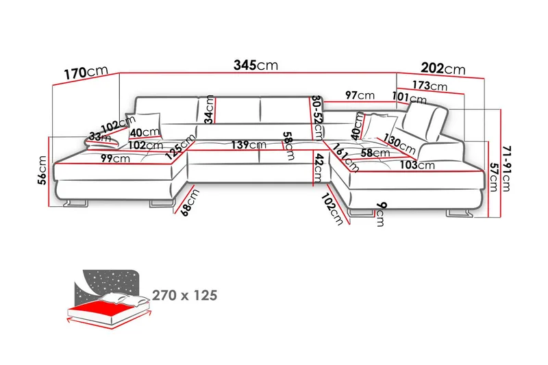 Reginia Bäddsoffa m. Divan och Schäslong Förvaring 4-sits - Brun - Möbler - Vardagsrum - Bäddsoffor - U bäddsoffa