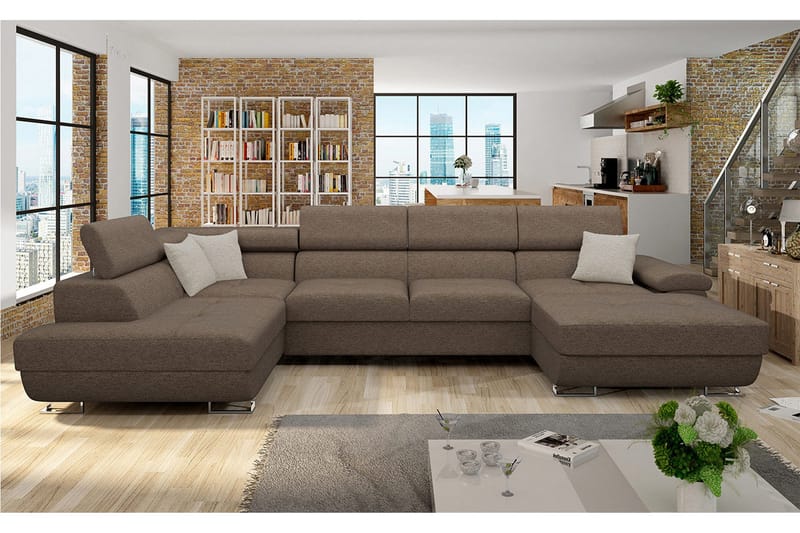 Reginia Bäddsoffa m. Divan och Schäslong Förvaring 4-sits - Brun - Möbler - Vardagsrum - Bäddsoffor - U bäddsoffa