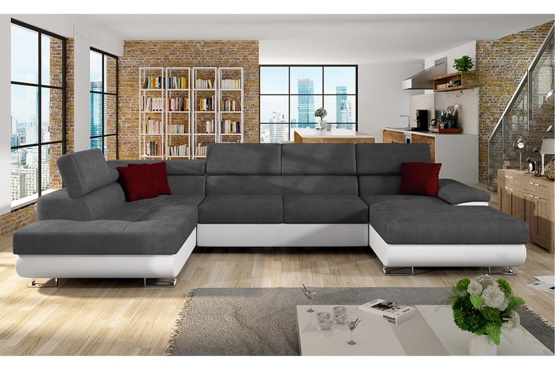 Reginia Bäddsoffa m. Divan och Schäslong Förvaring 4-sits - Grå - Möbler - Vardagsrum - Bäddsoffor - U bäddsoffa