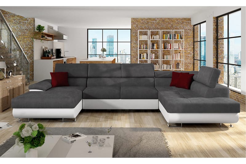 Reginia Bäddsoffa m. Divan och Schäslong Förvaring 4-sits - Grå - Möbler - Vardagsrum - Bäddsoffor - U bäddsoffa