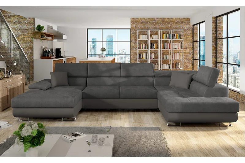 Reginia Bäddsoffa m. Divan och Schäslong Förvaring 4-sits - Grå - Möbler - Vardagsrum - Bäddsoffor - U bäddsoffa