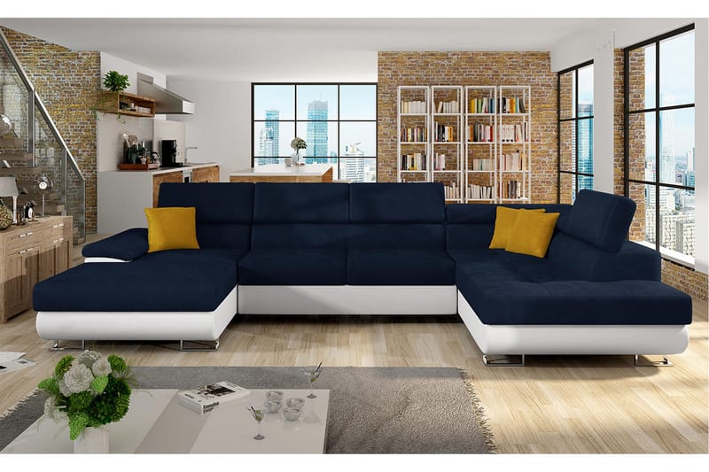 Reginia Bäddsoffa m. Divan och Schäslong Förvaring 4-sits - Mörkblå - Möbler - Vardagsrum - Bäddsoffor - U bäddsoffa