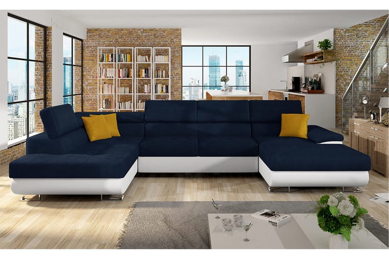 Reginia Bäddsoffa m. Divan och Schäslong Förvaring 4-sits - Mörkblå - Möbler - Vardagsrum - Bäddsoffor - U bäddsoffa