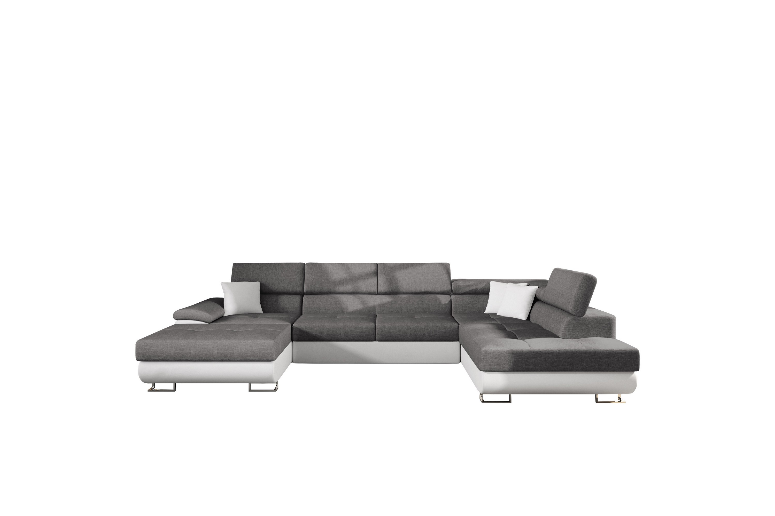 reginia bäddsoffa med divan och schäslong 4-sits i konstläder - vit/grå