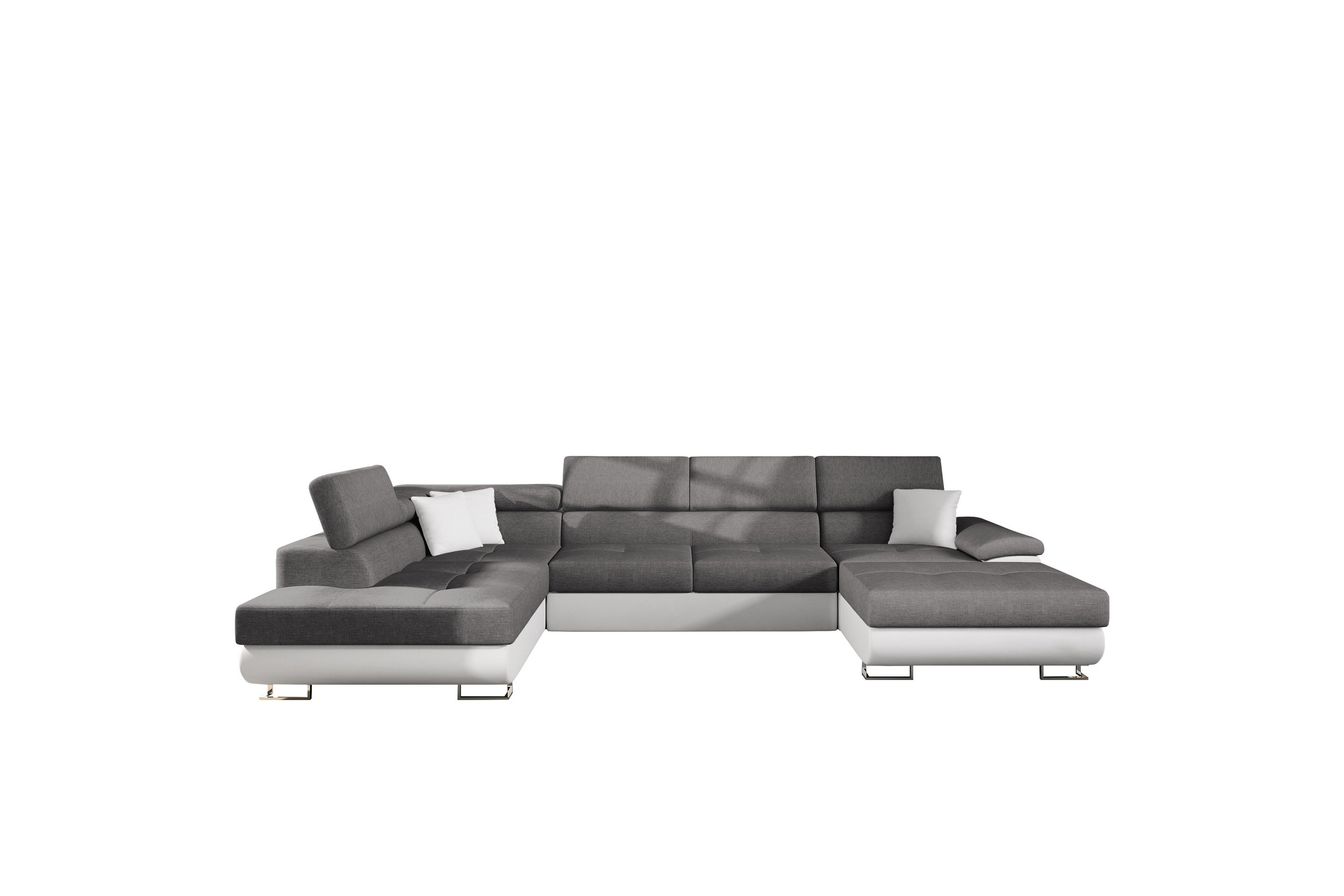 reginia bäddsoffa med divan och schäslong 4-sits i konstläder - vit/grå