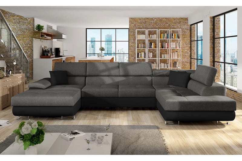 Reginia Bäddsoffa Vänster - Grå/Svart - Möbler - Vardagsrum - Bäddsoffor - U bäddsoffa