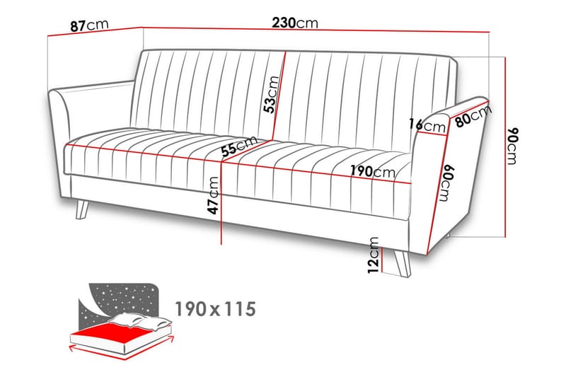 Rigberg 3-sits Kanalstickad Djup Bäddsoffa med Förvaring i Tyg - Grå - Möbler - Vardagsrum - Bäddsoffor - 4-sits bäddsoffa