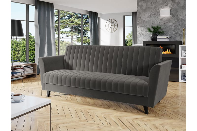 Rigberg 3-sits Kanalstickad Djup Bäddsoffa med Förvaring i Tyg - Grå - Möbler - Vardagsrum - Bäddsoffor - 4-sits bäddsoffa