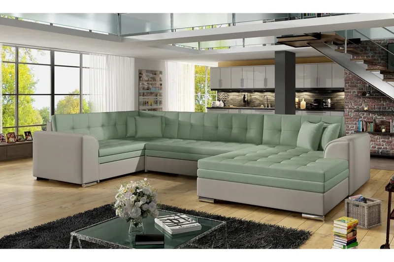 Rineta Bäddsoffa med Dubbeldivan, Grön/Grå