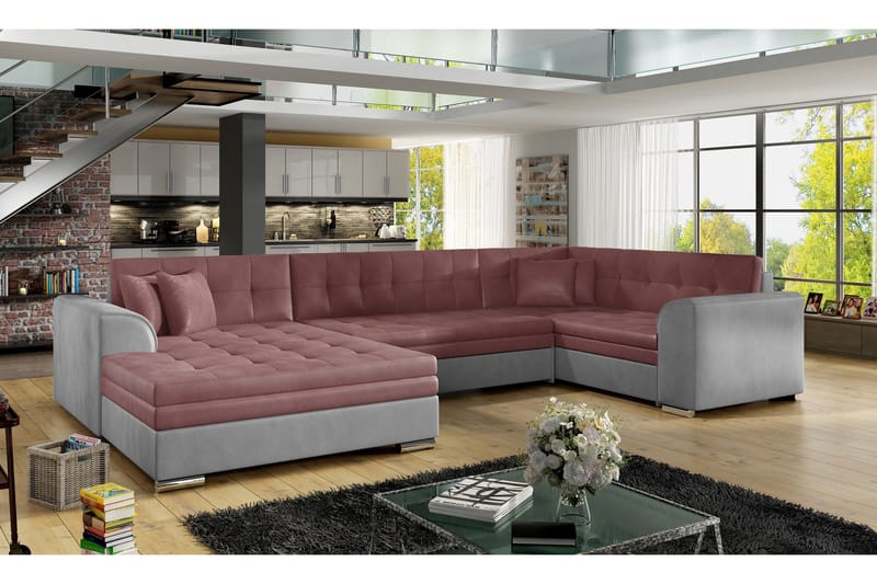 Rineta Bäddsoffa med Dubbeldivan - Rosa/Grå - Möbler - Vardagsrum - Bäddsoffor - U bäddsoffa
