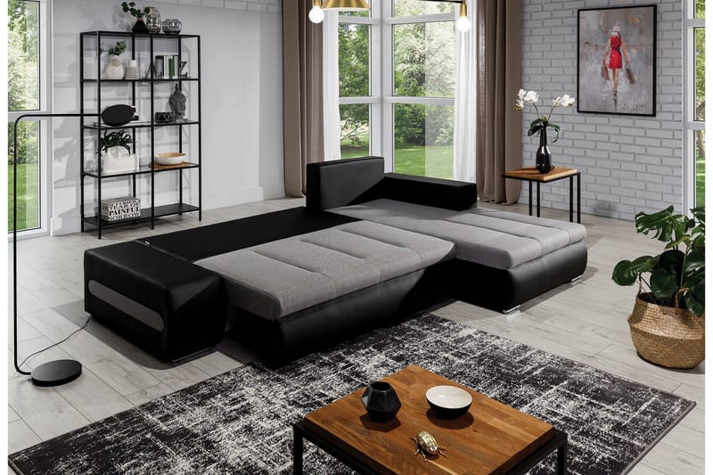 Rodeche 3-sits Bäddsoffa m. Divan med Förvaring - Ljusgrå - Möbler - Vardagsrum - Bäddsoffor