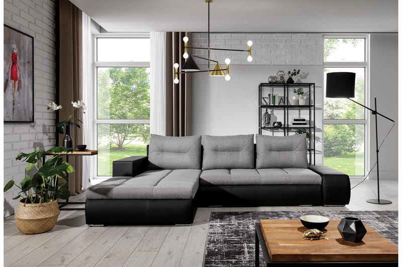 Rodeche 3-sits Bäddsoffa m. Divan med Förvaring, Ljusgrå