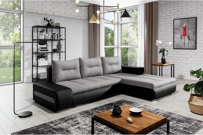 Rodeche 3-sits Bäddsoffa m. Divan med Förvaring - Ljusgrå - Möbler - Vardagsrum - Bäddsoffor
