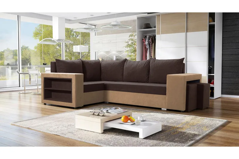 Roma M Hörnbäddsoffa - Brun - Möbler - Vardagsrum - Bäddsoffor - Hörnbäddsoffa